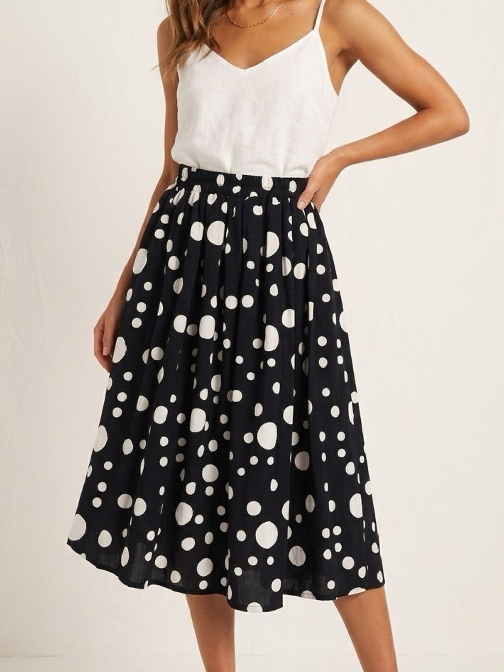Black & White Polka Dot Midi Skirt size S